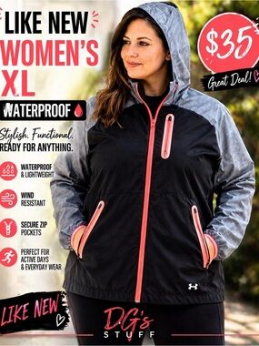 Under Armour Women's Black Jacket with Gray Sleeves and Pink Trim